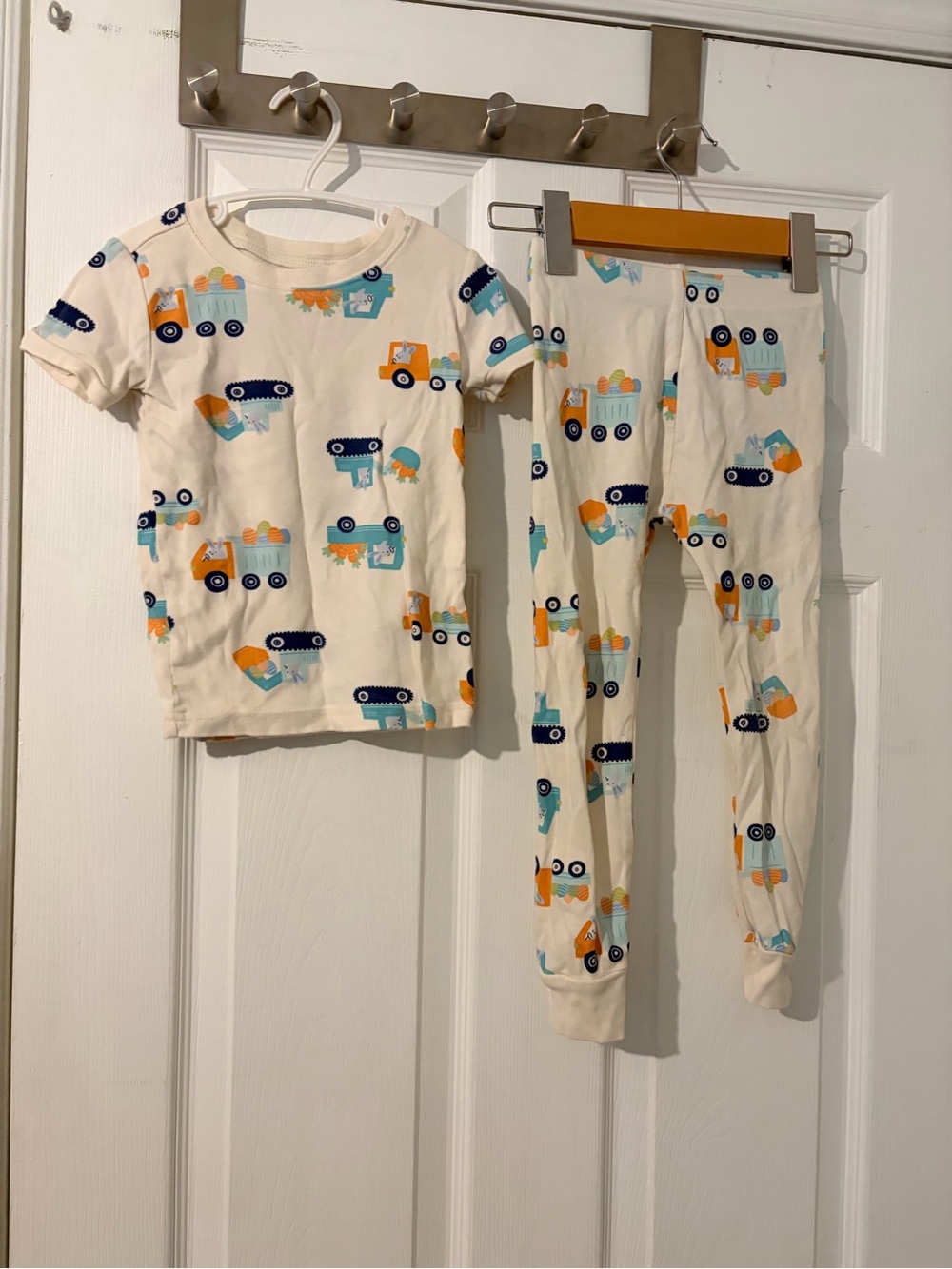 Old Navy Cream Kids Pajama Set with Orange & Blue Trucks
